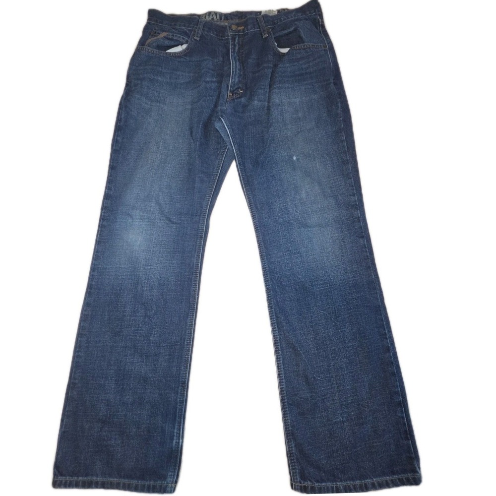 Ariat M4 Low Rise Boot Cut Jeans Men's 36x32 Blue Denim Cotton Distressed